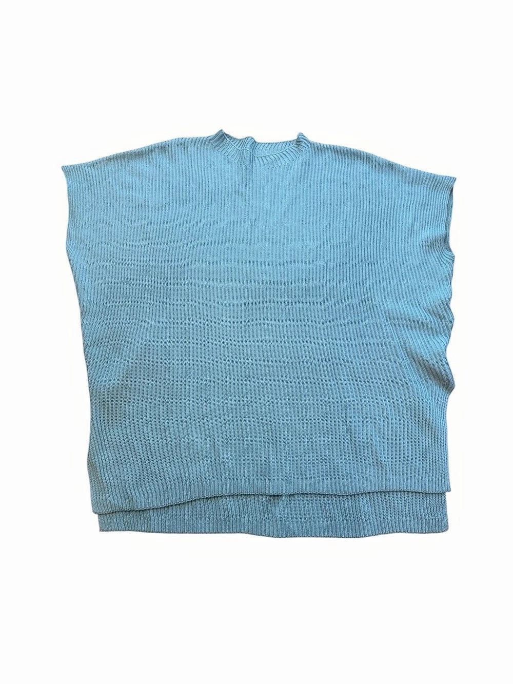 Women’s Size L Light Blue Ribbed Knit Oversized Cap Sleeve Sweater Vest Top